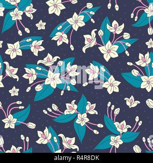 Beau motif répétitif. Composition florale. Les fleurs et les feuilles. Le style dessiné à la main. Illustration de Vecteur