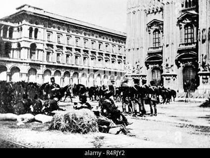 Les troupes du général Fiorenzo Maddaloni en face de la cathédrale avant la répression, Milan, 1898 Banque D'Images