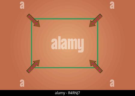 Concept d'entreprise via un modèle vide isolé de l'espace matériel promotionnel. coupons Affiches Contour carré avec des flèches pointant vers l'intérieur d'angle sur la couleur Illustration de Vecteur
