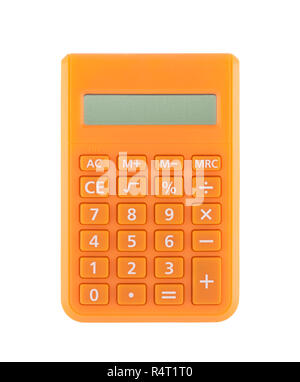 Calculatrice Orange isolé sur blanc avec clipping path Banque D'Images