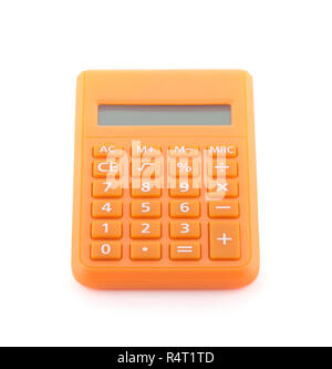 Calculatrice Orange isolé sur blanc avec clipping path Banque D'Images