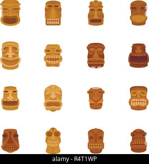 Idole Tiki hawaii aztèque face icons set. Illustration de télévision 16 idole tiki hawaii aztèque face vector icons isolated on white Illustration de Vecteur