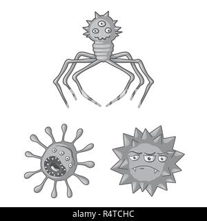 Types de microbes funny cartoon icônes de collection set pour la conception. Les microbes pathogènes de symbole vecteur illustration de stock. Illustration de Vecteur