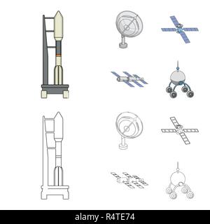 Radar Radio, station d'engin spatial dans l'espace, Lunokhod. La technologie de l'espace collection set icônes de cartoon style du contour symbole,vecteur illustration stock . Illustration de Vecteur