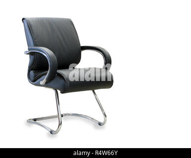 Chaise de bureau moderne cuir noir de isolated over white Banque D'Images