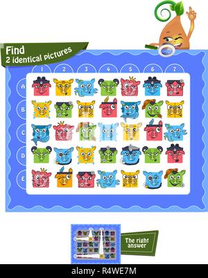 Jeu éducatif d'attention pour les enfants et les adultes. Le jeu de tâches trouver 2 images identiques Illustration de Vecteur