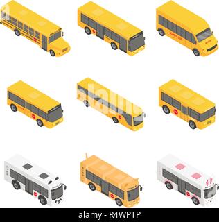Retour en autobus scolaire kids icons set. Illustration isométrique de 9 bus scolaires retour kids vector icons for web Illustration de Vecteur