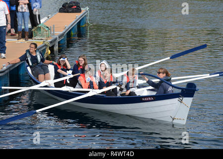 Aviron Shetland détenu à Hamnavoe Burra dans les îles Shetland au cours de l'été. Les équipes locales pour chaque district de course Banque D'Images