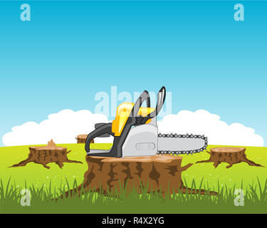 Chainsaw sur stump tree Banque D'Images