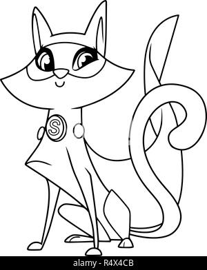 Super Cat Sitting Art Ligne Illustration de Vecteur