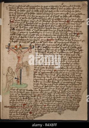 La Crucifixion sur la page du manuscrit de 'Le désert de la Religion'. Le désert de religion et d'autres poèmes et pièces religieuses, etc.., dans le Nord de l'illustre principalement l'anglais. Le désert de religion et d'autres poèmes et pièces religieuses, etc.., dans le Nord de l'illustre principalement l'anglais. Image de la crucifixion. Source : ajouter. 37049 f.91. Langue : Anglais. Banque D'Images