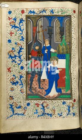 Illustration de Saint priant d'heures de la Vierge. Heures de la Vierge. Heures de la Vierge, etc., en latin. Image de Saint Thomas de Canterbury Canterbury en priant avant son assassinat. 154 et suiv. ; Vélin. xve s. Apparemment exécutés en France, mais pour l'anglais, utiliser les saints particulièrement célébré dans le calendrier étant en grande partie l'anglais. Miniatures pleine page, grossièrement exécutée, avec frontières éclairé au début de chaque exercice, mais dans de nombreux cas, les figurines ont été coupés. Le nom de saint Thomas de Canterbury a été effacé dans l'ensemble, et des rubriques se référant à la promesse d'en Banque D'Images