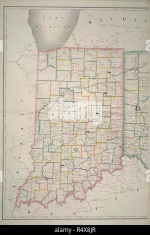 De l'Indiana. L'American Atlas ; exposer les bureaux de poste, P. [Washington] : D.H. Burr, Juillet 10th, 1839. Site de l'Indiana. Image prise à partir de l'American Atlas ; exposer les bureaux de poste, publiez les routes, les chemins de fer, routes, canaux et les divisions politiques et physiques des États-Unis d'Amérique du Nord ; le gouvernement construit à partir de sondages et d'autres documents officiels. Par D.H. Burr. John Arrowsmith [Del]. Publié à l'origine/produit dans [Washington] : D.H. Burr, Juillet 10th, 1839. . Source : Maps.145.e.8, no20. Langue : Anglais. Banque D'Images