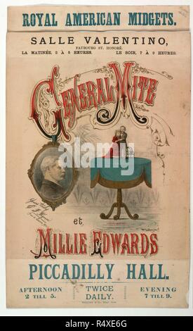 Le Royal American Midgets, acarien 'Général'. Hall Piccadilly, Londres. 1884. . Une collection de brochures, prospectus et autres imprimés. Publié à l'origine/produit à Londres, 1800 - 1895. Image réalisée à partir d'une collection de brochures, prospectus et autres imprimés relatifs aux infirmières de l'entertainment et de la vie quotidienne. Publié à l'origine/produit à Londres, 1800 - 1895. Source : Evan.406. Langue : Anglais. Banque D'Images