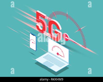 Vecteur de la nouvelle 5ème génération du concept de l'internet, la vitesse de réseau 5G sans fil à internet. Illustration de Vecteur