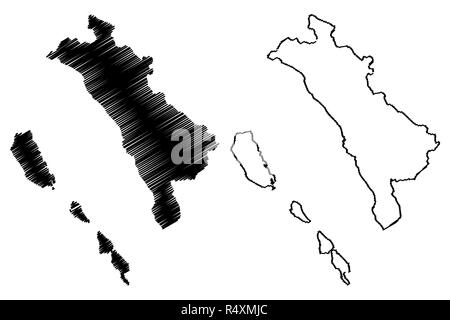 L'ouest de Sumatra (subdivisions de l'Indonésie, les provinces de l'Indonésie) map vector illustration gribouillage, croquis Sumatera Barat site Illustration de Vecteur