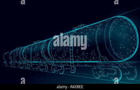 Citerne ferroviaire d'huile faible rendu 3D poly. L'industrie du pétrole carburant finances réservoir de gazole. L'essence du cylindre railroad train d'affaires économiques logistique ligne polygonale vector illustration Illustration de Vecteur