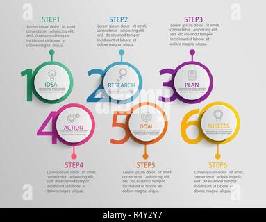 Infographie papier modèle avec 6 options de présentation du cercle, la visualisation de données. Tableau du processus d'affaires.Diagramme avec six étapes pour réussir.Pour le contenu, l'ordinogramme, workflow.Vector illustration Illustration de Vecteur