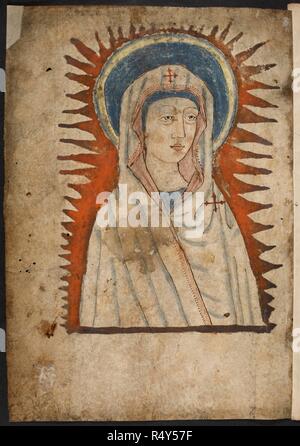 La Vierge. Le désert de religion et d'autres poèmes et religio. L'Angleterre, première moitié du 15e siècle. [Folio] Image de la Vierge, probablement une copie d'une peinture byzantine. Peut-être produite pour les chartreux à Mount Grace Priory Co., New York. Image tirée du Désert de la religion, et d'autres poèmes et pièces religieuses. À l'origine produite en N. L'Angleterre [co. New York. ?] ; première moitié du 15ème siècle . Source : ajouter. 37049, f.1c. Langue : le nord de l'anglais. Banque D'Images