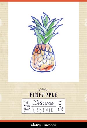 Avec étiquette vintage ananas à la main Illustration de Vecteur