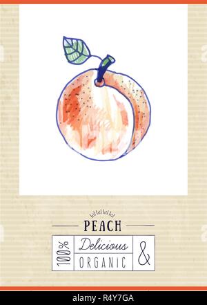 Avec étiquette vintage hand drawn peach Illustration de Vecteur