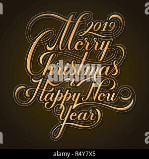 Joyeux Noël et Bonne Année. Texte. Lettres calligraphiées design card modèle. Typographie créative pour cadeau de Vœux de l'affiche. Style de police de calligraphie de bannière. Vector illustration. Illustration de Vecteur