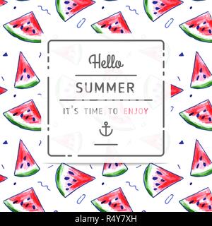 Motif de la pastèque avec 'bonjour' label d'été Illustration de Vecteur