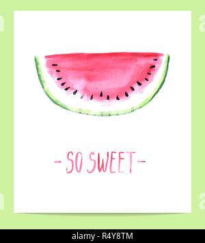 Cute hand drawn aquarelle watermelon slice Illustration de Vecteur