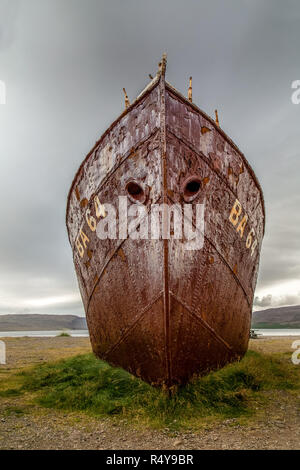 L'Garðar BA 64, le plus ancien navire d'acier en Islande, dans Skápadalur échoués délibérément dans la vallée de Mopti en 1981. Construit en 1912. Banque D'Images