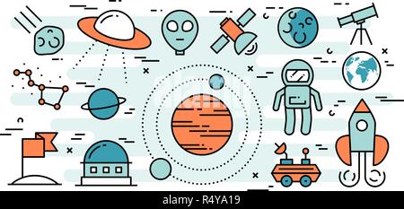 Fine ligne concept design plat de l'exploration spatiale Illustration de Vecteur