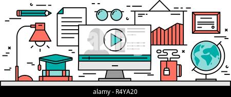 Fine ligne plate concept d'apprentissage en ligne Illustration de Vecteur