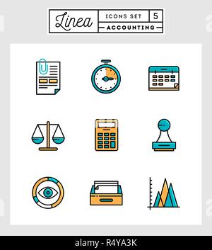 Ensemble d'icônes design plat ligne mince d'éléments comptables Illustration de Vecteur