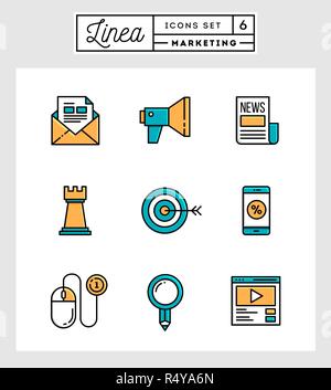 Ensemble d'icônes design plat fine ligne de marketing numérique Illustration de Vecteur