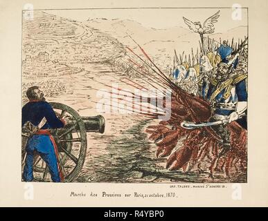 Caricature montrant la 'Marche des Prussiens sur Paris, 21 Octobre, 1870' (l'armée prussienne monté sur les homards ?). Collection de caricatures et de charges pour servir aÌ€ lâ€™histoire de la guerre et de la ReÌvolution de 1870-1871. Paris 1870-1871. Collection de caricatures et de charges pour servir aÌ€ lâ€™histoire de la guerre et de la ReÌvolution de 1870-1871. Source : 14001.g.41 vol.1 41. Langue : Français. Banque D'Images