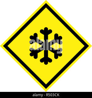 Signe de danger jaune avec symbole de la glace Banque D'Images