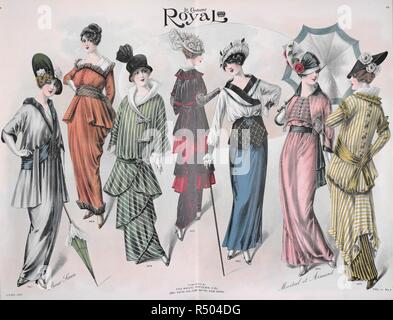 Plaque de mode présentant des vêtements de femmes. Le costume royal. New York, 1914. Source : Le costume royal. Banque D'Images