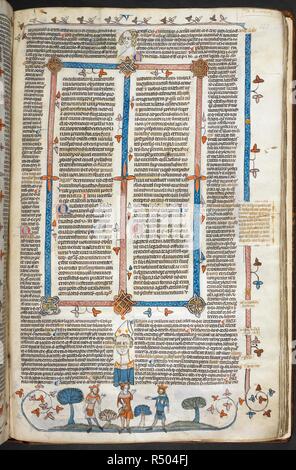 Un bas-de-page scène de trois rois se saluer. Décrétales de Grégoire IX avec glossa ordinaria (le 'Smithfield décrétales'). La France, S. (Toulouse), dernier quart du 13e siècle ou au 1er trimestre de la 14e siècle. Source : Royal 10 E. IV, f.253. Langue : le latin. Auteur : Raymond de PeÃ±afort, éditeur. Bernard de Parme, glossator. Banque D'Images