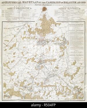 Une carte historique plan & de la campagne en Belgique, A.D.1815 ... avec les attentats du 15 septembre. Batailles de Ligny et quatre bras sur la 16e et de la bataille de Waterloo ... La bataille de Waterloo, également de Ligny et Quatre-Bras décrite par ... un observateur proche ... [Un récit par C. A. Eaton, avec un croquis de J. Waldie... à partir de croquis par le Capitaine G. Jones. 2 vol. John Booth, T. Egerton : Londres, 1817. Source : G.5651 dernier plateau en vol.2. Auteur : Eaton, Charlotte Anne. Banque D'Images