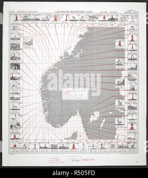 Cartes illustrées d'un croquis des phares le long des côtes de la Norvège et de la Suède. . La reconnaissance graphique, série phare GSGS 4481. [Paris] : Bureau de la guerre, 1944. Deuxième édition. Source : Maps MOD GSGS 4481 fiche 2, la Norvège du sud. Banque D'Images