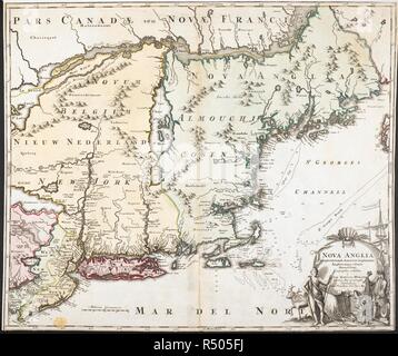 Une 18e siècle carte de la Nouvelle Angleterre, l'Amérique. Nova Anglia Septentrionali implantata Anglorumque Coloniis florentissima Americae ... un J.B. Homanno. Norimbergae, [1720 ?]. Source : Maps K.Haut.120.15. Auteur : HOMANN, JOHANN BAPTIST. Banque D'Images