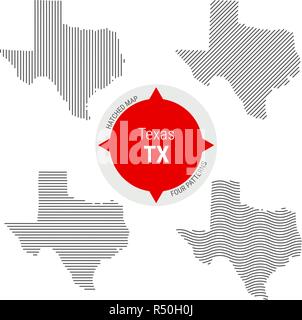 Motif hachuré Carte vectorielle du Texas. Silhouette Simple stylisée du Texas. Quatre modèles différents Illustration de Vecteur