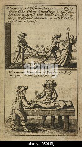 Les actes cruels et sanguinaires en Irlande au cours de la guerre civile anglaise et les conflits religieux entre Catholiques et Protestants. . L'Teares de l'Irlande. L'Angleterre. Source : G.5557 55. Langue : Anglais. Auteur : Cranford, James. Banque D'Images