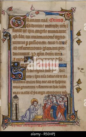 Bas-de-page scene du Christ lavant les pieds des disciples. Livre d'heures, l'utilisation de Sarum ('Le Taymouth heures'). L'Angleterre, S. E. ? (Londres ?) ; 2e trimestre du 14ème siècle. Source : Yates Thompson 13, f.117. Langue : le latin et le français. Banque D'Images