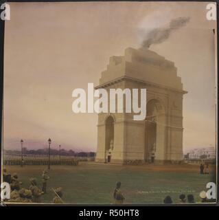 La suite de la mise des gerbes au Monument aux morts de l'ensemble de l'Inde, New Delhi. Maintenant appelé la porte de l'Inde, sur le Rajpath. Dévoilé en 1931. . La suite de la mise des gerbes au Monument aux morts de l'ensemble de l'Inde, New Delhi. 12-Feb-31. Grande main-d'impression couleur. Argentique. Source : Photo 482. Langue : Anglais. Auteur : ANON. Banque D'Images