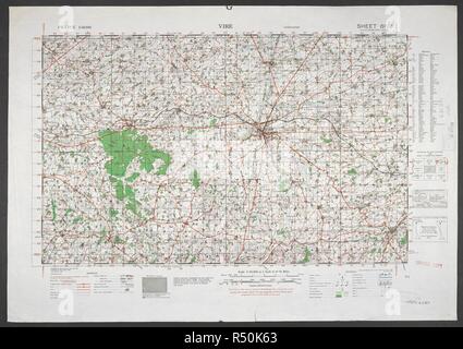 Une carte produite pendant la Seconde Guerre mondiale, montrant Vire, dans la région Basse-Normandie, dans le nord-ouest de la France. France 1:50 000. Bureau de la guerre. Major général. Section géographique. [Paris] : Ordnance Survey, 1942. Source : MOD GSGS 4250 Cartes. 6F/6 feuille. Unique 'copie'. Banque D'Images