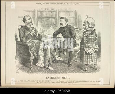 Rencontrez des extrêmes. Punch, or the London Charivari. Londres, le 24 novembre 1888. Conversation entre Sir Edmund Henderson et Sir Charles Warren. La troisième figure est titulaire d'articles avec les mots "meurtres Whitechapel' et 'Trafalgar Square" écrit sur eux. Image prise de Punch, or the London Charivari. Publié à l'origine/produit à Londres, le 24 novembre 1888. . Source : P.P.5270.ah, 247. Banque D'Images