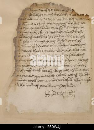 Lettre du Roi Henry VIII à la reine Catherine Parr. Les transactions entre l'Angleterre et la France 1535 - 154. France [Boulogne]. [Ensemble] folio. Lettre du Roi Henry VIII à Katherine Parr, l'envoi de nouvelles de France. Boulogne, le 8 septembre 1544. Image prise dans le cadre de transactions entre l'Angleterre et la France 1535 - 1549. À l'origine produite en France [Boulogne] ; 1544. . Source : Cotton Caligula E. IV, f.56v. Langue : Anglais. Banque D'Images