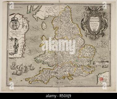 Carte de l'Anglia Regnvm, le Kingdome de l'Angleterre et au Pays de Galles. . Une nouvelle carte du Kingdome de l'Angleterre ... et Principauté de galles. L'Angleterre. Une nouvelle carte du Kingdome de l'Angleterre ... et Principauté de galles, pris hors de I. S[speed] ... L'ampleur de l'anglais miles, 30[  = 30 mm.]. Source : Maps* 1175 (116). Langue : le latin. Auteur : J. Vitesse Banque D'Images