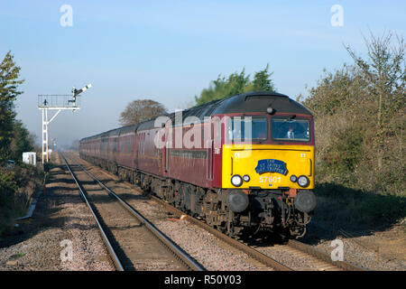 Un certain nombre de locomotives diesel de la classe 57 de la côte ouest de travail 57601 Chemins de charte à Manea dans l'East Anglia. Banque D'Images