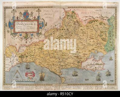 Carte de Dorset. L'Atlas de lord Burghley. L'Angleterre [Londres], 1579. [Carte] carte imprimée de Dorset, à partir de dessin de Christopher Saxton, 1575. Les travaux ont été entrepris pour Thomas Sackville, Maître des requêtes, et dédié à la Reine Elizabeth I. Source : Royal 18 D. III, ff.13V-14. Langue : Anglais. Banque D'Images